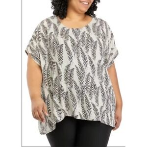 Joan Vass New‎ York Women's Plus Size XL Leaf Print Tunic Top Blouse